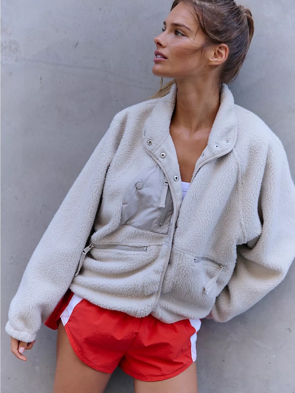 FP Movement by Free People. Hit The Slopes WHITE Sherpa Zip Jacket Sweater XS
